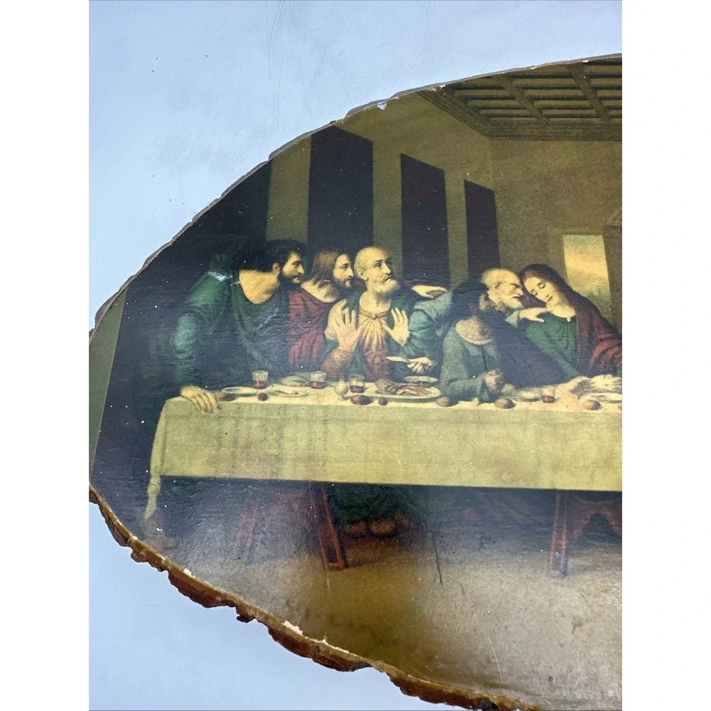 Vintage The Last Supper on Live Edge Cedar Wood Slab Wall Art 18